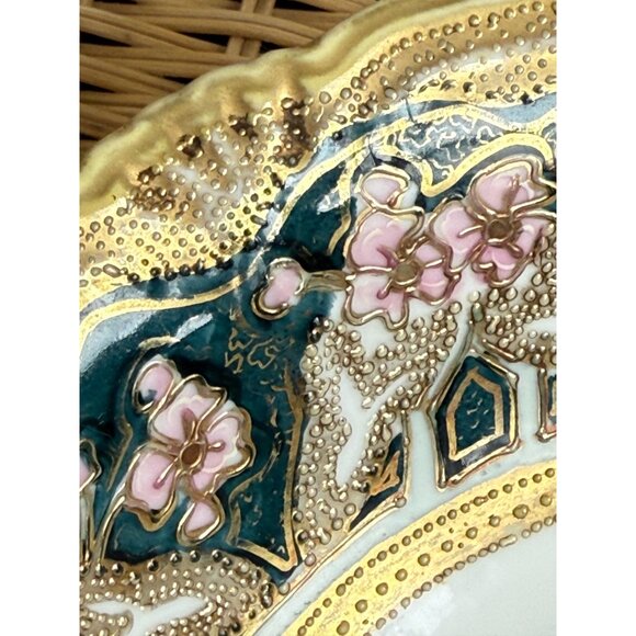 Vintage 40's Nippon Porcelain Bowl Gold Beading Pink Flowers 10" - Picture 4 of 16